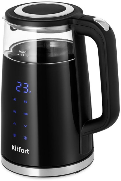 Чайник электрический Kitfort КТ-6611 1.7л. 2200Вт черный/серебристый корпус: стекло/пластик Чайник электрический Kitfort КТ-6611 1.7л. 2200Вт черный/серебристый корпус: стекло/пластик