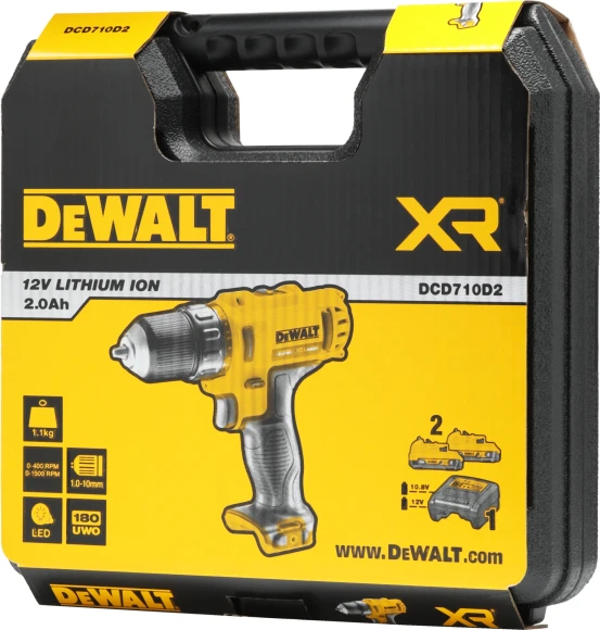 Дрель-шуруповерт DeWalt DCD710D2-QW 180Вт аккум. патрон:быстрозажимной (кейс в комплекте)