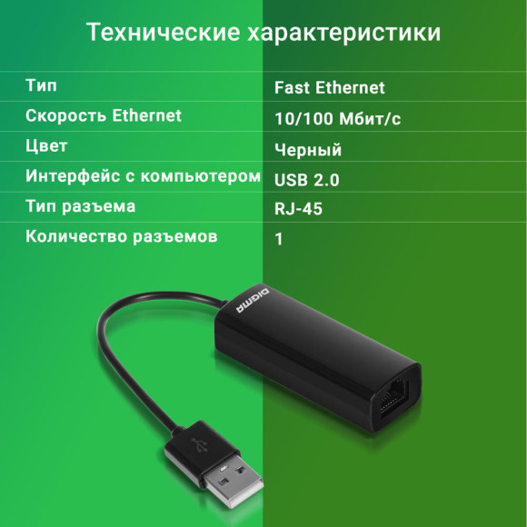Сетевой адаптер Fast Ethernet Digma D-USB2-LAN100 USB 2.0