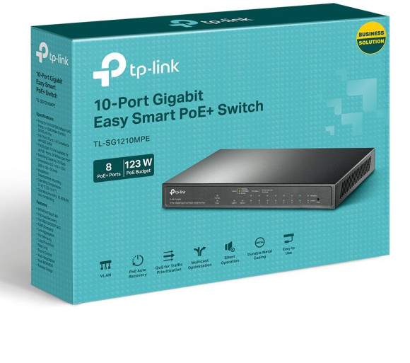 Коммутатор TP-Link TL-SG1210MPE (L2) 10x1Гбит/с 1xКомбо(1000BASE-T/SFP) 8PoE+ 123W настраиваемый