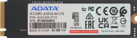 Накопитель SSD A-Data PCIe 4.0 x4 2TB SLEG-900-2TCS Legend 900 M.2 2280 Накопитель SSD A-Data PCIe 4.0 x4 2TB SLEG-900-2TCS Legend 900 M.2 2280
