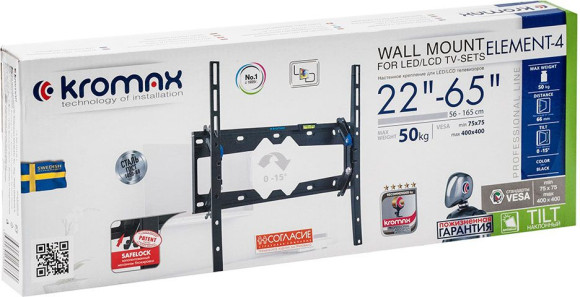 Кронштейн для телевизора Kromax ELEMENT-4 черный 22"-65" макс.50кг настенный наклон Кронштейн для телевизора Kromax ELEMENT-4 черный 22"-65" макс.50кг настенный наклон