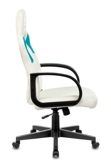 Кресло игровое Zombie RUNNER белый/голубой экокожа крестов. пластик