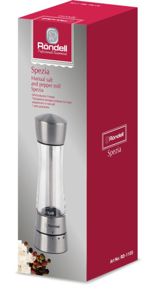 Мельница для перца/соли Rondell Spezia RD-1105 стальной упак.:подарочная коробка Мельница для перца/соли Rondell Spezia RD-1105 стальной упак.:подарочная коробка