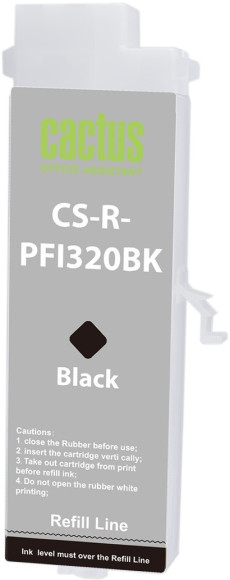 Картридж перезаправляемый струйный Cactus CS-R-PFI320BK PFI-320BK черный (260мл) для Canon imagePrograf TM-200/200MFP/205/300/300MFP/305/250/255/350/355 без чипа