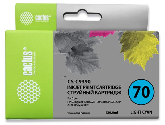 Картридж струйный Cactus CS-C9390 №70 светло-голубой (130мл) для HP DJ Z3100 с чипом
