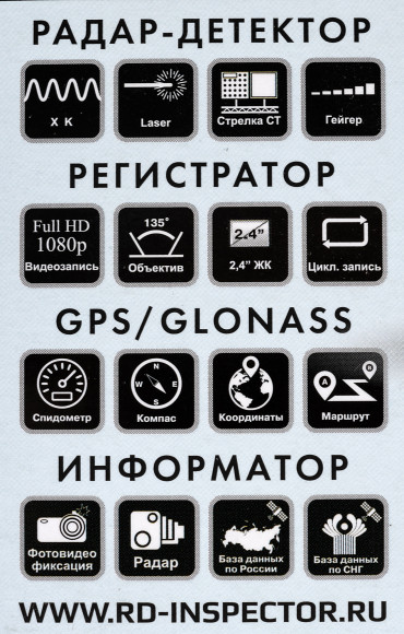 Видеорегистратор с радар-детектором Inspector Piranha GPS ГЛОНАСС черный