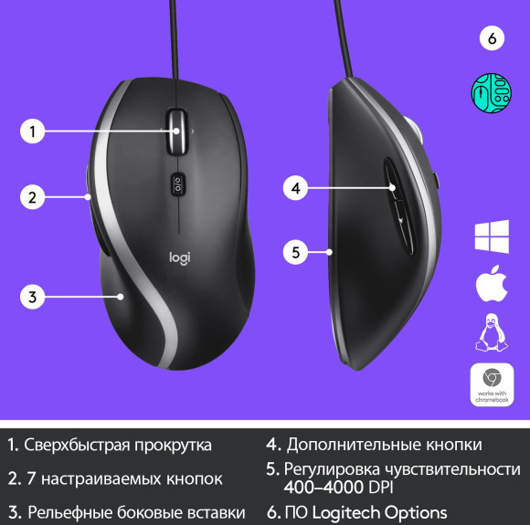 Мышь Logitech M500s черный/серебристый оптическая 4000dpi USB 5but (910-005784)