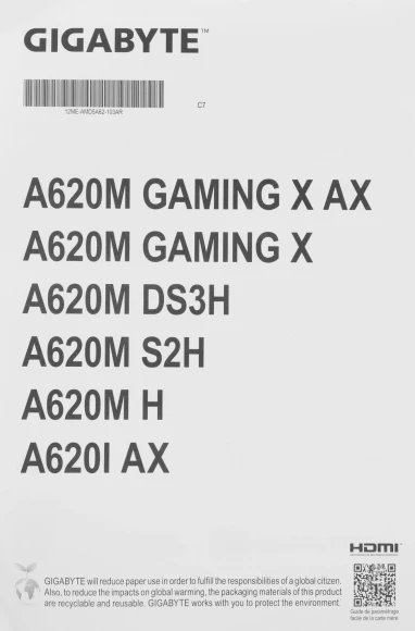 Материнская плата Gigabyte A620M H Socket AM5 AMD A620 2xDDR5 mATX AC`97 8ch(7.1) GbLAN RAID+HDMI+DP