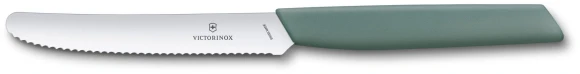 Нож кухонный Victorinox Swiss Modern (6.9006.11W43) стальной столовый для томатов лезв.110мм серрейт. заточка шалфеевый