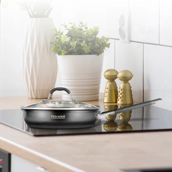 Сковорода Rondell Stern RDS-1264 круглая 26см покрытие: Excalibur ручка несъемная (с крышкой) серый