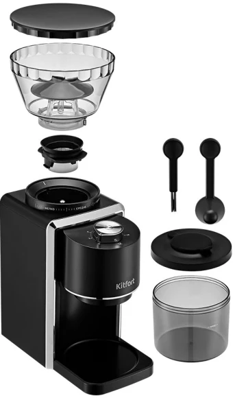 Кофемолка Kitfort КТ-787 200Вт сист.помол.:жернова вместим.:250гр черный/серебристый