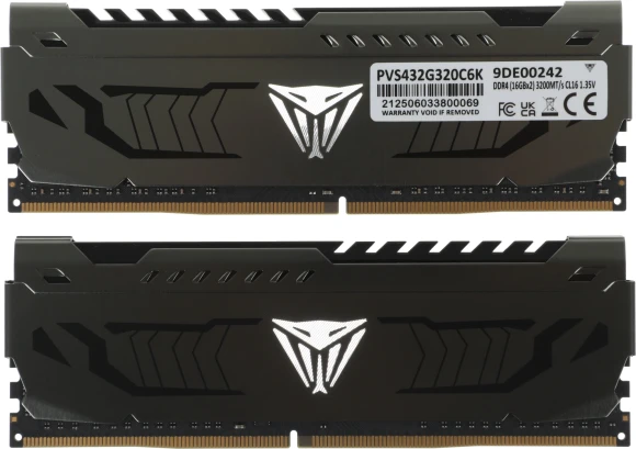Память DDR4 2x16Gb 3200MHz Patriot PVS432G320C6K Viper Steel RTL Gaming PC4-25600 CL16 DIMM 288-pin 1.35В dual rank с радиатором Ret