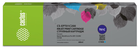 Картридж струйный Cactus CS-EPT01C200 T01C2 голуб.пигм. (68мл) для Epson WorkForce Pro WF-C529RDTW/WF-C579RD2TWF/WF-C579RDTWF Pro с чипом Картридж струйный Cactus CS-EPT01C200 T01C2 голуб.пигм. (68мл) для Epson WorkForce Pro WF-C529RDTW/WF-C579RD2TWF/WF-C579RDTWF Pro с чипом