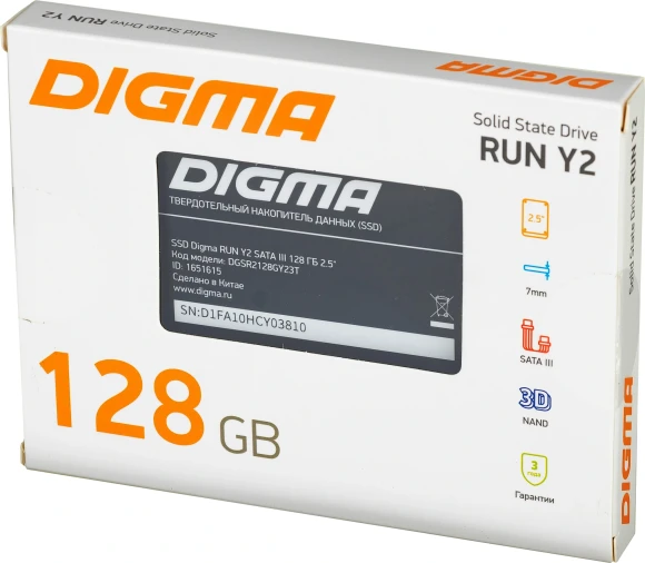Накопитель SSD Digma SATA-III 128GB DGSR2128GY23T Run Y2 2.5"