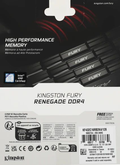 Память DDR4 4x32GB 3200MHz Kingston KF432C16RB2K4/128 Fury Renegade Black RTL Gaming PC4-25600 CL16 DIMM 288-pin 1.35В kit dual rank с радиатором Ret Память DDR4 4x32GB 3200MHz Kingston KF432C16RB2K4/128 Fury Renegade Black RTL Gaming PC4-25600 CL16 DIMM 288-pin 1.35В kit dual rank с радиатором Ret