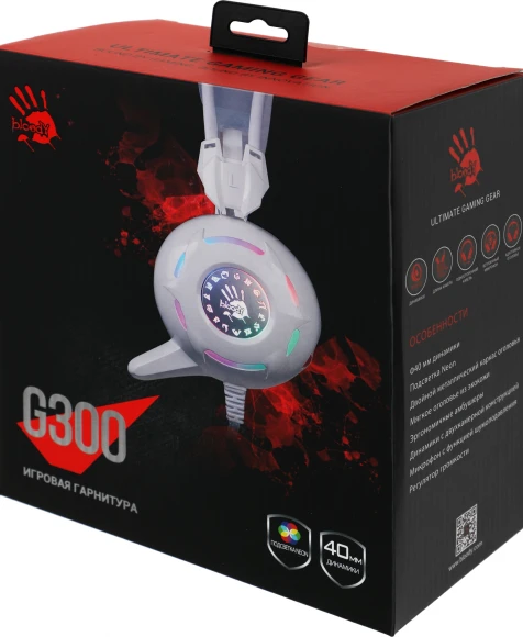 Наушники с микрофоном A4Tech Bloody G300 белый/серый 1.8м мониторные оголовье (G300 WHITE+GREY)