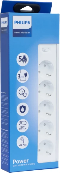 Сетевой фильтр Philips CHP2155WB/51 3м (5 розеток) белый (коробка)