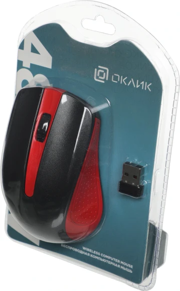 Мышь Оклик 485MW черный/красный оптическая 1600dpi беспров. USB для ноутбука 3but (997828)