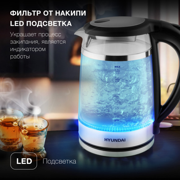 Чайник электрический Hyundai HYK-G3036 1.7л. 2200Вт черный/прозрачный корпус: стекло/пластик Чайник электрический Hyundai HYK-G3036 1.7л. 2200Вт черный/прозрачный корпус: стекло/пластик