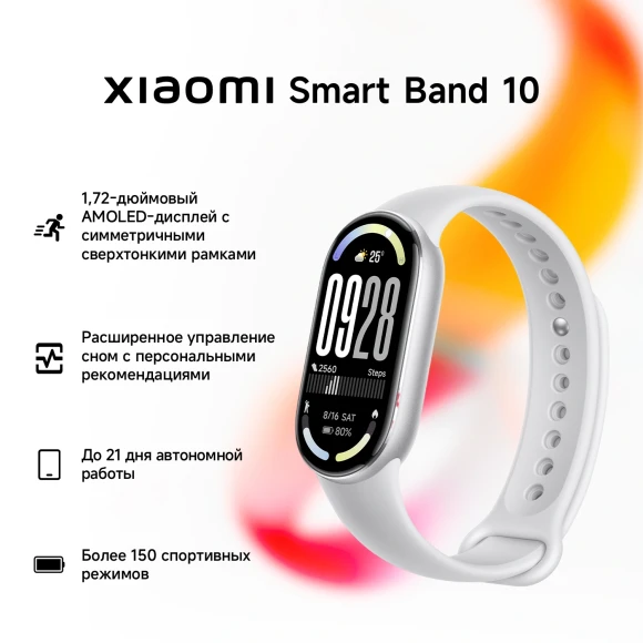 Фитнес-трекер Xiaomi Smart Band 10 AMOLED корп.:серебристый рем.:серый (BHR07PSGL)