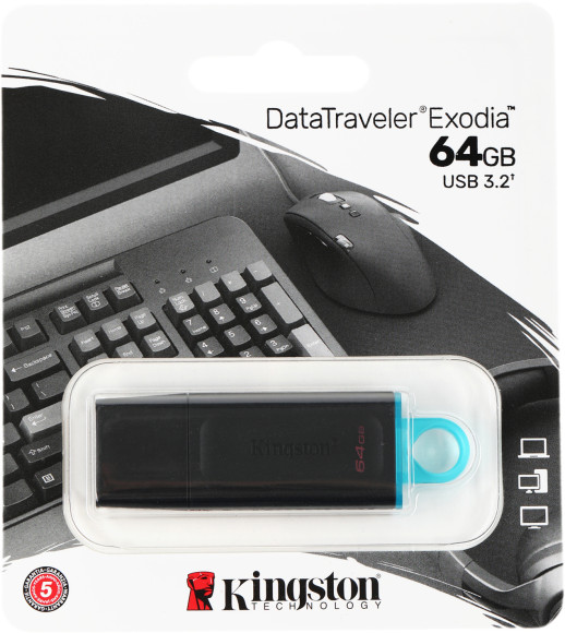 Флеш Диск Kingston 64Gb DataTraveler Exodia DTX/64GB USB3.2 черный/голубой