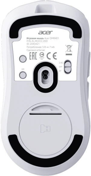 Мышь Acer OMR401 белый оптическая 12000dpi беспров. BT/Radio USB 5but (ZL.MCECC.05D)