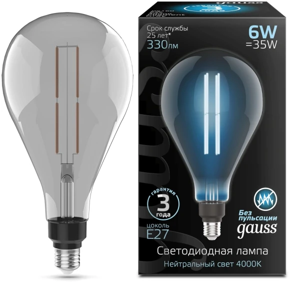 Лампа светодиодная Gauss Filament Vintage 6Вт цок.:E27 шар 220B св.свеч.бел.нейт. (упак.:1шт) (179802205) Лампа светодиодная Gauss Filament Vintage 6Вт цок.:E27 шар 220B св.свеч.бел.нейт. (упак.:1шт) (179802205)