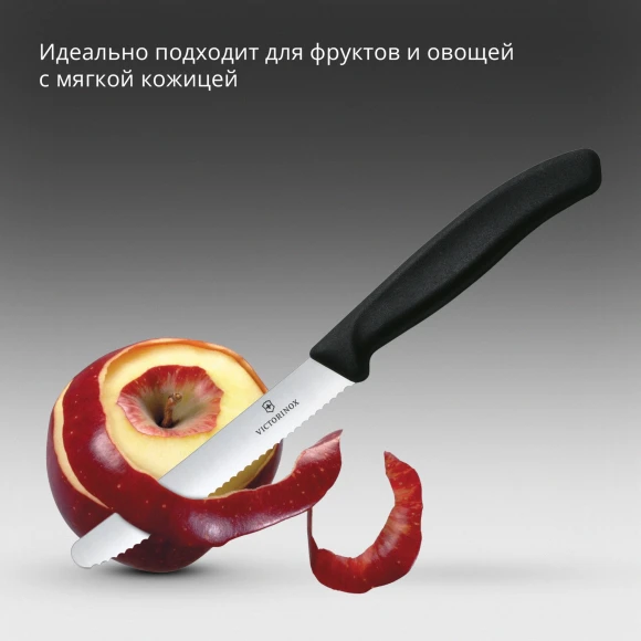 Нож кухонный Victorinox Swiss Classic (6.7833) стальной столовый лезв.110мм серрейт. заточка черный Нож кухонный Victorinox Swiss Classic (6.7833) стальной столовый лезв.110мм серрейт. заточка черный