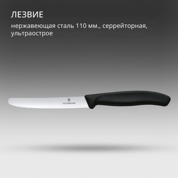 Нож кухонный Victorinox Swiss Classic (6.7833) стальной столовый лезв.110мм серрейт. заточка черный Нож кухонный Victorinox Swiss Classic (6.7833) стальной столовый лезв.110мм серрейт. заточка черный