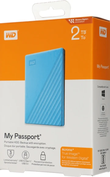 Жесткий диск WD USB3.2 Gen1 2TB WDBYVG0020BBL-WESN My Passport 2.5" голубой Жесткий диск WD USB3.2 Gen1 2TB WDBYVG0020BBL-WESN My Passport 2.5" голубой