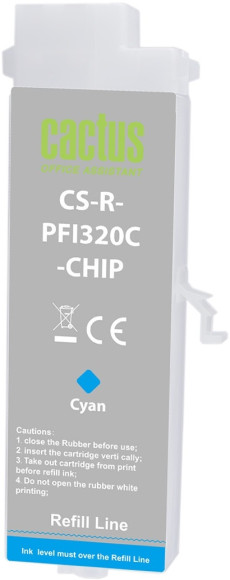 Картридж перезаправляемый струйный Cactus CS-R-PFI320C-CHIP PFI-320C голубой (260мл) для Canon imagePrograff TM-200/200MFP/205/300/300MFP/305/250/255/350/355 с чипом
