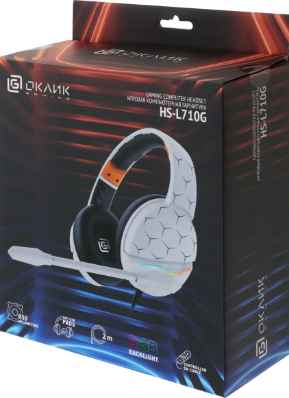 Наушники с микрофоном Оклик HS-L710G белый/черный 2м мониторные оголовье (1978693)