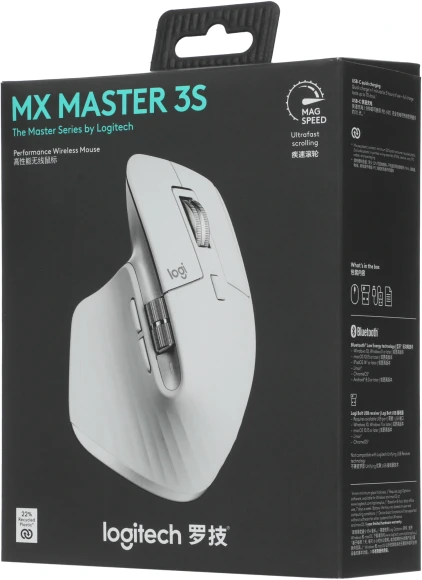 Мышь Logitech MX Master 3S светло-серый оптическая 8000dpi беспров. BT/Radio USB 5but (910-006566)
