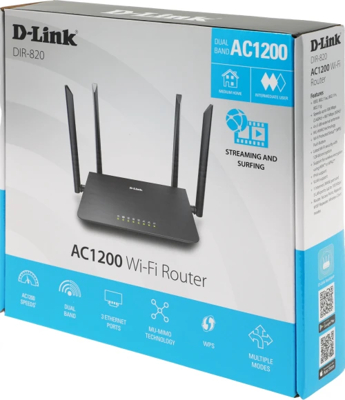 Роутер беспроводной D-Link DIR-820/RU/A1A AC1200 10/100BASE-TX черный Роутер беспроводной D-Link DIR-820/RU/A1A AC1200 10/100BASE-TX черный