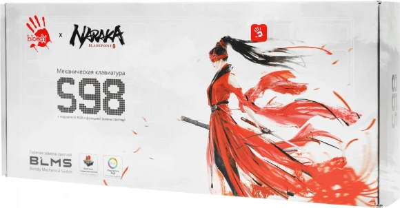Клавиатура A4Tech S98 Naraka механическая черный/красный USB for gamer LED кабель 1.8м Клавиатура A4Tech S98 Naraka механическая черный/красный USB for gamer LED кабель 1.8м