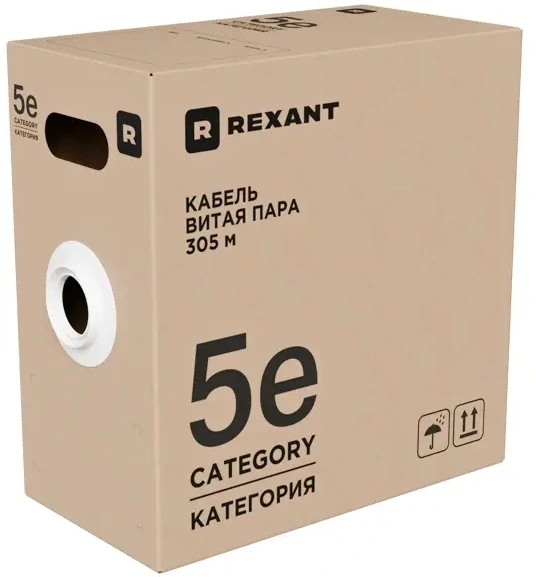 Кабель информационный Rexant 01-0043-R кат.5E U/UTP 4 пары 24AWG PVC внутренний 305м серый