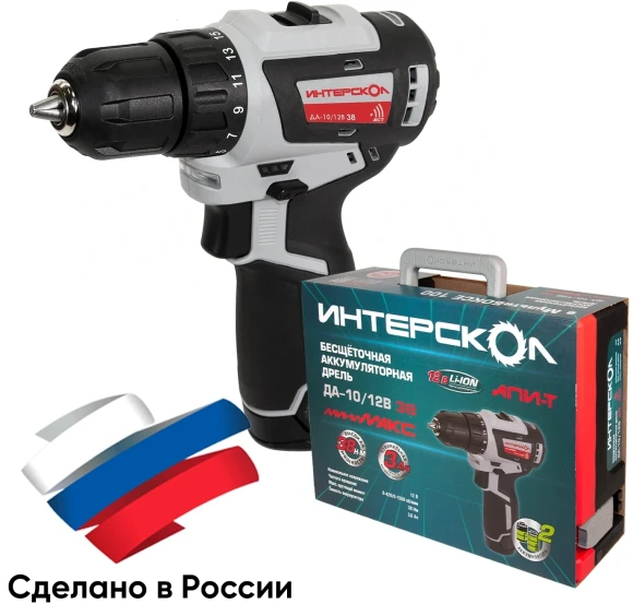 Дрель-шуруповерт Интерскол ДА-10/12В 38 аккум. патрон:быстрозажимной (кейс в комплекте) (757.3.2.46)