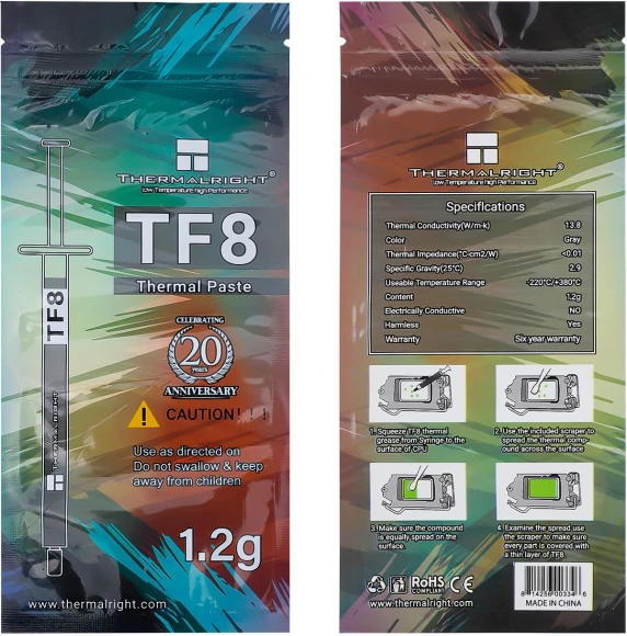 Термопаста Thermalright TF8-1.2G 13.8Вт/(м-К) шприц 1.2гр. Термопаста Thermalright TF8-1.2G 13.8Вт/(м-К) шприц 1.2гр.