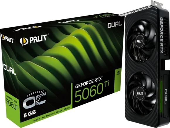 Видеокарта Palit PCI-E 5.0 PA-RTX5060Ti DUAL OC NVIDIA GeForce RTX 5060TI 8Gb 128bit GDDR7 2407/28000 HDMIx1 DPx3 HDCP Ret Видеокарта Palit PCI-E 5.0 PA-RTX5060Ti DUAL OC NVIDIA GeForce RTX 5060TI 8Gb 128bit GDDR7 2407/28000 HDMIx1 DPx3 HDCP Ret