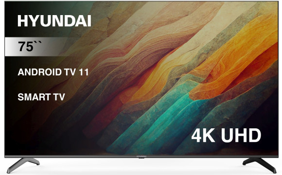 Телевизор LED Hyundai 75" H-LED75BU7006 Android TV Frameless черный 4K Ultra HD 60Hz DVB-T DVB-T2 DVB-C DVB-S DVB-S2 USB WiFi Smart TV