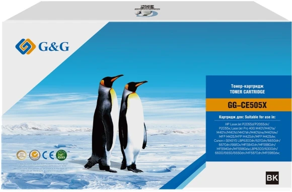 Картридж лазерный G&G GG-CE505X CE505X черный (6500стр.) для HP LaserJet P2055d/P2055dn/P2055x; LaserJet Pro 400 M401/M401a/M401n/M401d/M401dn/M401dne/M401dw/MFP M425/MFP M425dn/MFP M425dw с чипом Canon i-SENSYS LBP6300dn/6310dn/6650dn/6670dn/6680x/MF5840