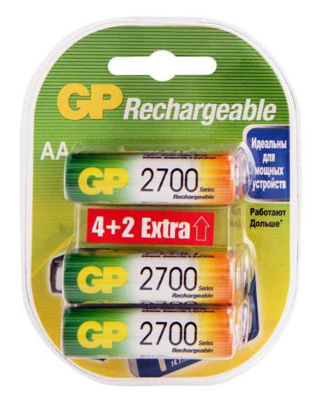 Аккумулятор GP Rechargeable 2700AAHC4/2 AA NiMH 2700mAh (6шт) блистер