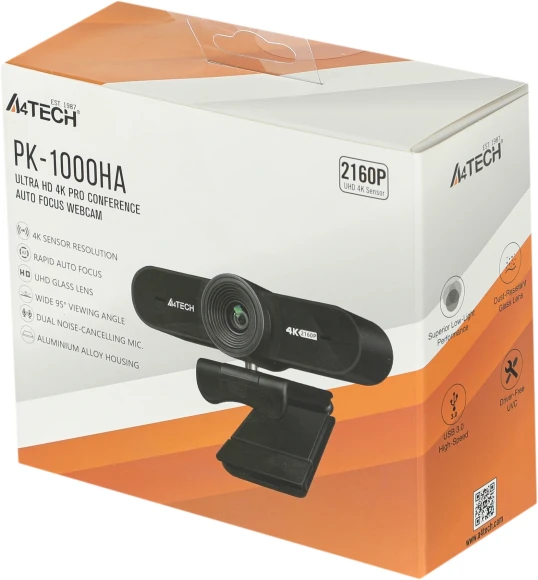 Камера Web A4Tech PK-1000HA черный 8Mpix (3840x2160) USB2.0 с микрофоном Камера Web A4Tech PK-1000HA черный 8Mpix (3840x2160) USB2.0 с микрофоном