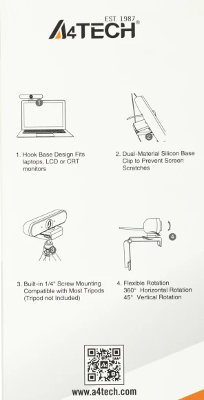 Камера Web A4Tech PK-1000HA черный 8Mpix (3840x2160) USB2.0 с микрофоном Камера Web A4Tech PK-1000HA черный 8Mpix (3840x2160) USB2.0 с микрофоном
