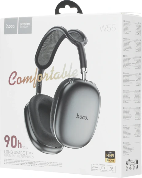 Гарнитура мониторные Hoco W55 1.2м т.серый беспроводные bluetooth оголовье (32683)