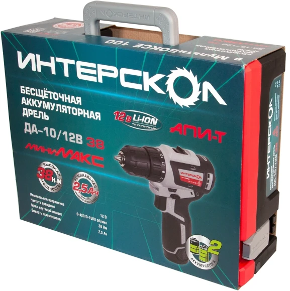 Дрель-шуруповерт Интерскол ДА-10/12В 38 аккум. патрон:быстрозажимной (кейс в комплекте) (757.2.2.46)
