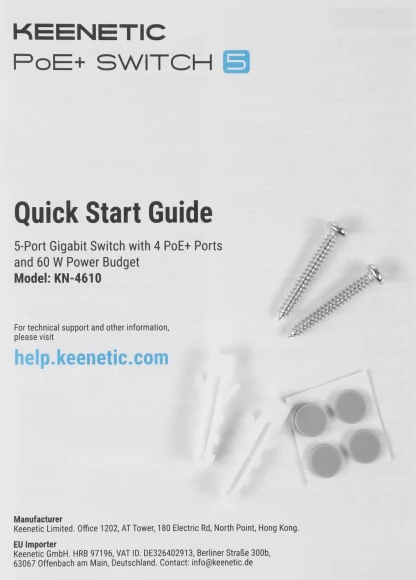 Коммутатор Keenetic KN-4610 (L2) 5x1Гбит/с 4PoE+ 60W неуправляемый Коммутатор Keenetic KN-4610 (L2) 5x1Гбит/с 4PoE+ 60W неуправляемый