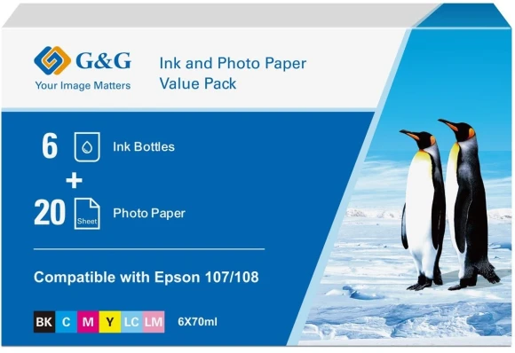 Чернила G&G GG-108-260g-4X6-20 черный/голубой/пурпурный/желтый/светло-голубой/светло-пурпурный набор 6x70мл для Epson Ecotank L8050/L18050