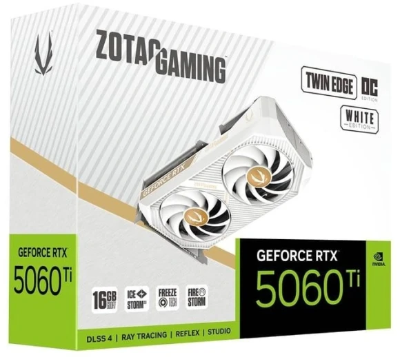 Видеокарта Zotac PCI-E 5.0 RTX 5060TI 16GB TWIN EDGE OC WHITE ED NVIDIA GeForce RTX 5060TI 16Gb 128bit GDDR7 2602/28000 HDMIx1 DPx3 HDCP Ret
